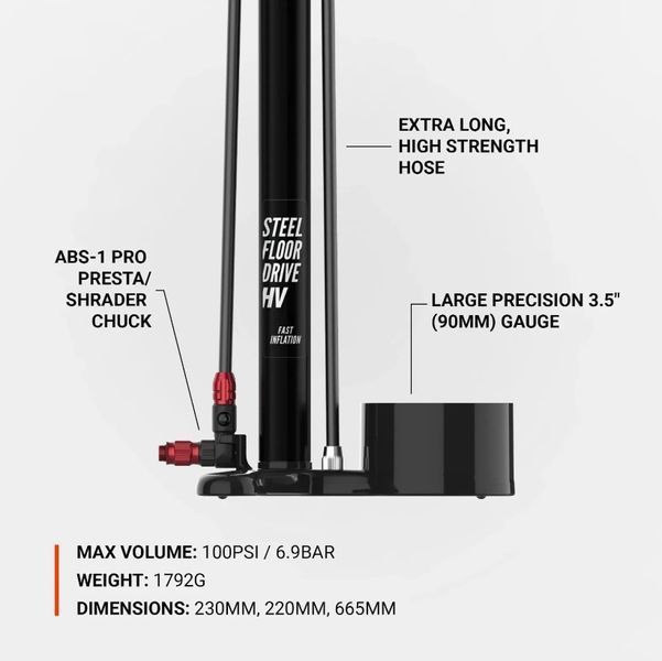 Напольный насос LEZYNE STEEL FLOOR DRIVE HV Манометр 3,5", Серебристый матовый, 100psi 4710582 553332 фото
