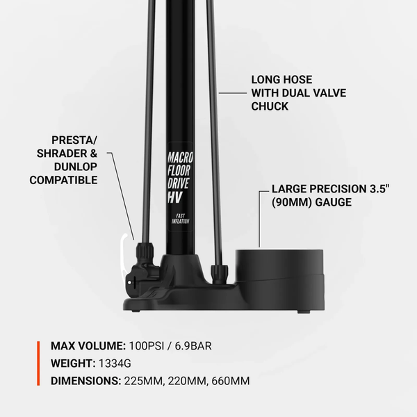 Напольный насос LEZYNE MACRO FLOOR DRIVE HV DV Манометр 3,5" Черный матовый 100psi Y18 4710582 553318 фото