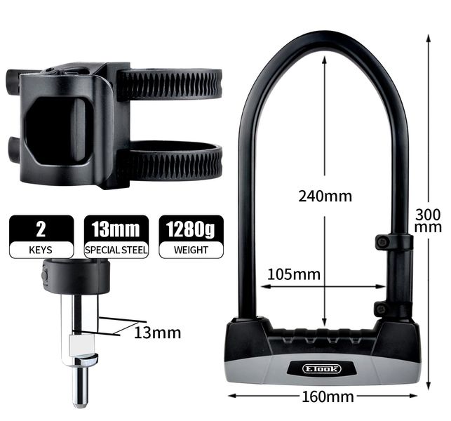 Замок скоба U-Lock ETOOK ET600L, 13x110x240 мм ED3215 фото