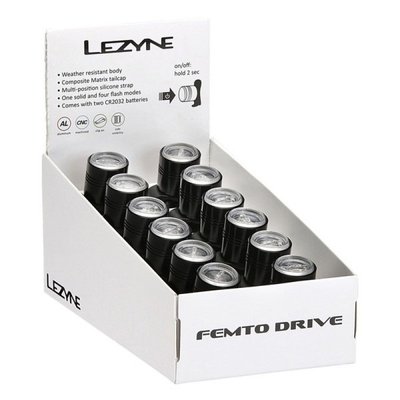 Набір переднього світла Lezyne Femto Drive Box Set Front, (15 lumen), чорний Y13, 12 штук 4712805 988716 фото