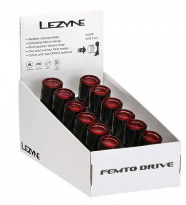 Набор заднего света Lezyne Femto Drive Box Set Front Rear, (7 lumen), черный Y13, 12 штук 4712805 988709 фото